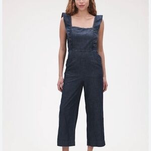 Gap Women’s Blue Ruffled Apron Wide Leg Casual Jumpsuit Sz-6